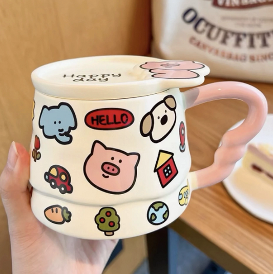 Piggy Party Mug with Lid · 13.5 oz · Pink