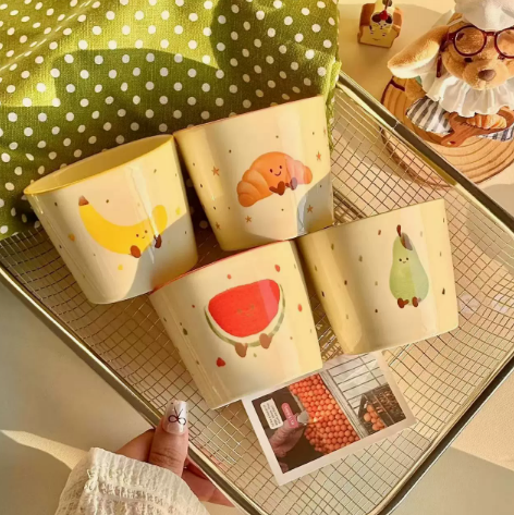 Fruit Croissant Ceramic Mug Set top view - MoriMori Home