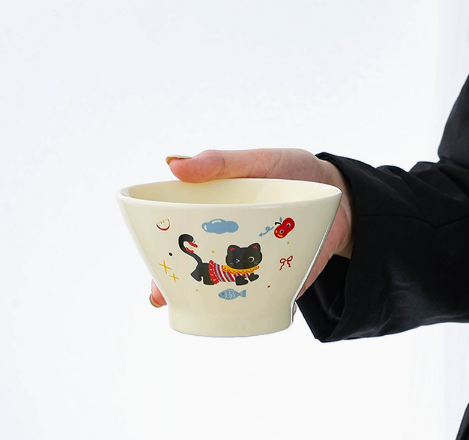 Black Cat Ceramic Bowl Cloud variant - MoriMori Home