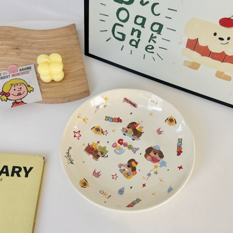 Dachshund Cartoon Ceramic Plate detail - MoriMori Home