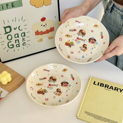 Dachshund Cartoon Ceramic Plate styled - MoriMori Home