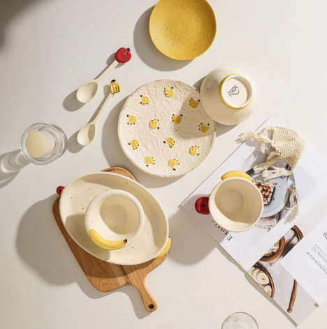 Banana Frosted Ceramic Plate styled - MoriMori Home