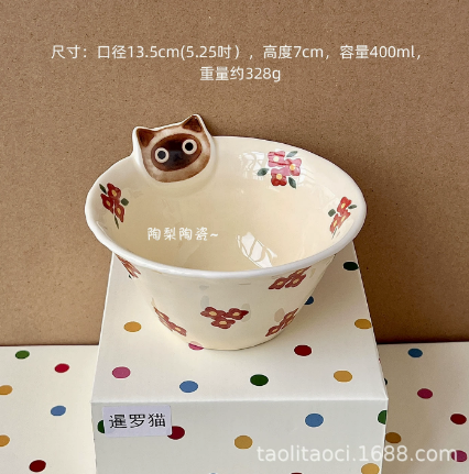 Cat Style Hand-Shaped Irregular Ceramic Bowl · 5”