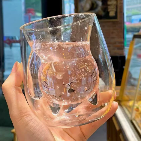 Lucky Cat Double-Layer Glass Cup