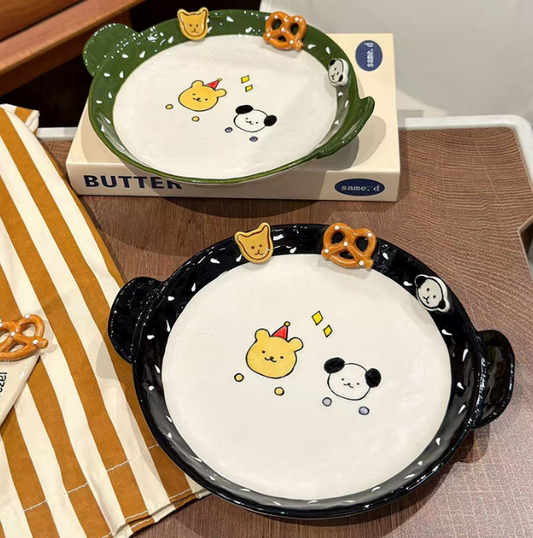 Pretzel Pals Double-Handle Ceramic Plate · 9"