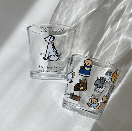 Puppy Illustrated Glass Cups · Set of 2 · 6.4oz