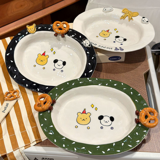Pretzel Pals Oval Ceramic Plate · 9.5"