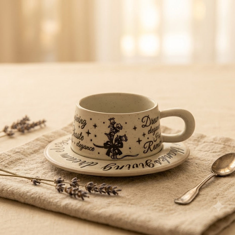 Vintage Clay Mug & Saucer · 8.5oz