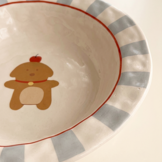 Apple Puppy Straw Hat Ceramic Plate top view - MoriMori Home