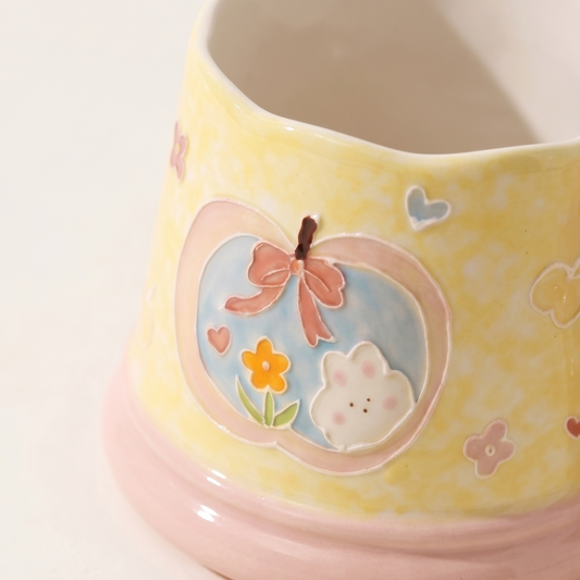 Bunny Blossom Ceramic Mug styled view - MoriMori Home