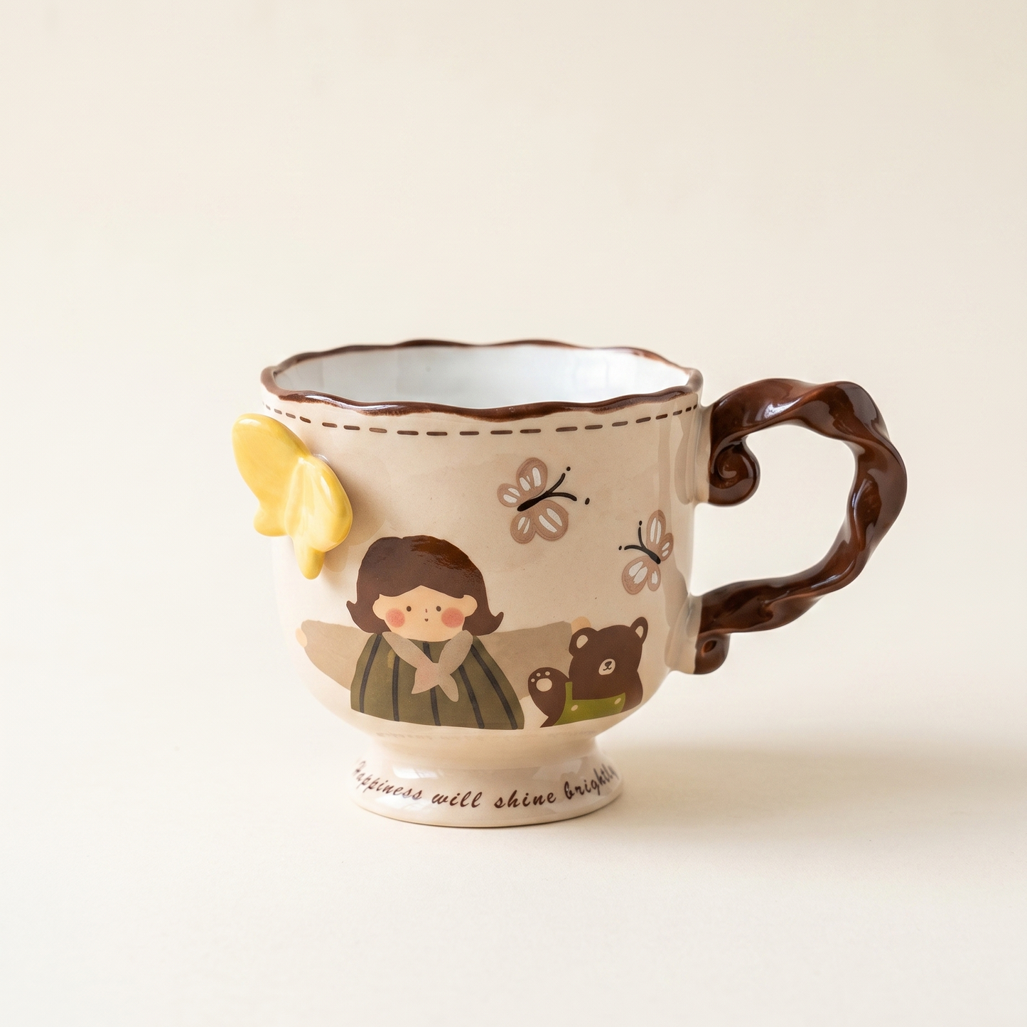 Butterfly Embossed Ceramic Goblet Mug · 12 oz