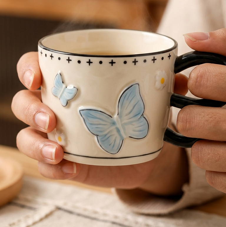 Butterfly Sculpted Ceramic Mug · Gift Box