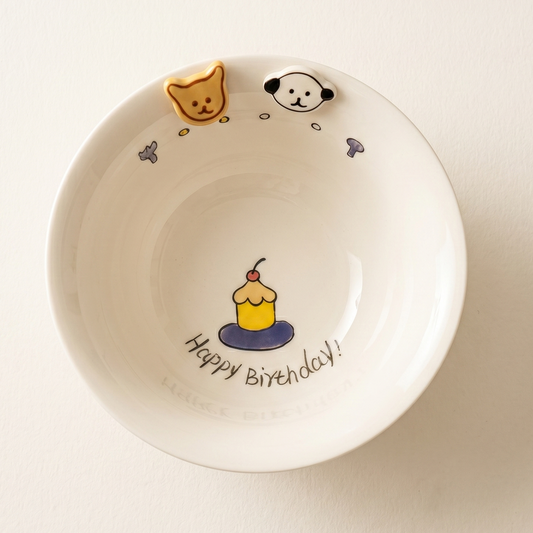 Button Dog Embossed Ceramic Noodle Bowl Gift Box embossed puppy motif - MoriMori Home