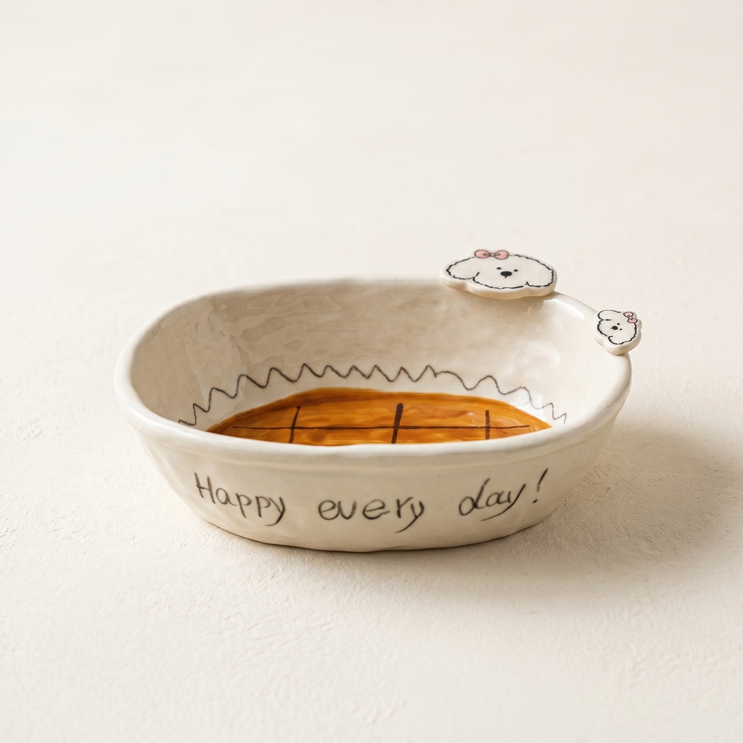 Caramel Puppy Bathtub Ceramic Bowl · 8.2"