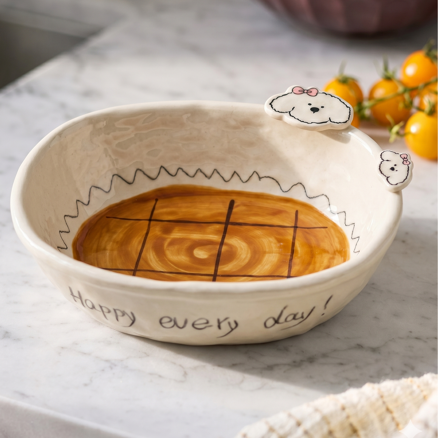 Caramel Puppy Bathtub Bowl styled - MoriMori Home