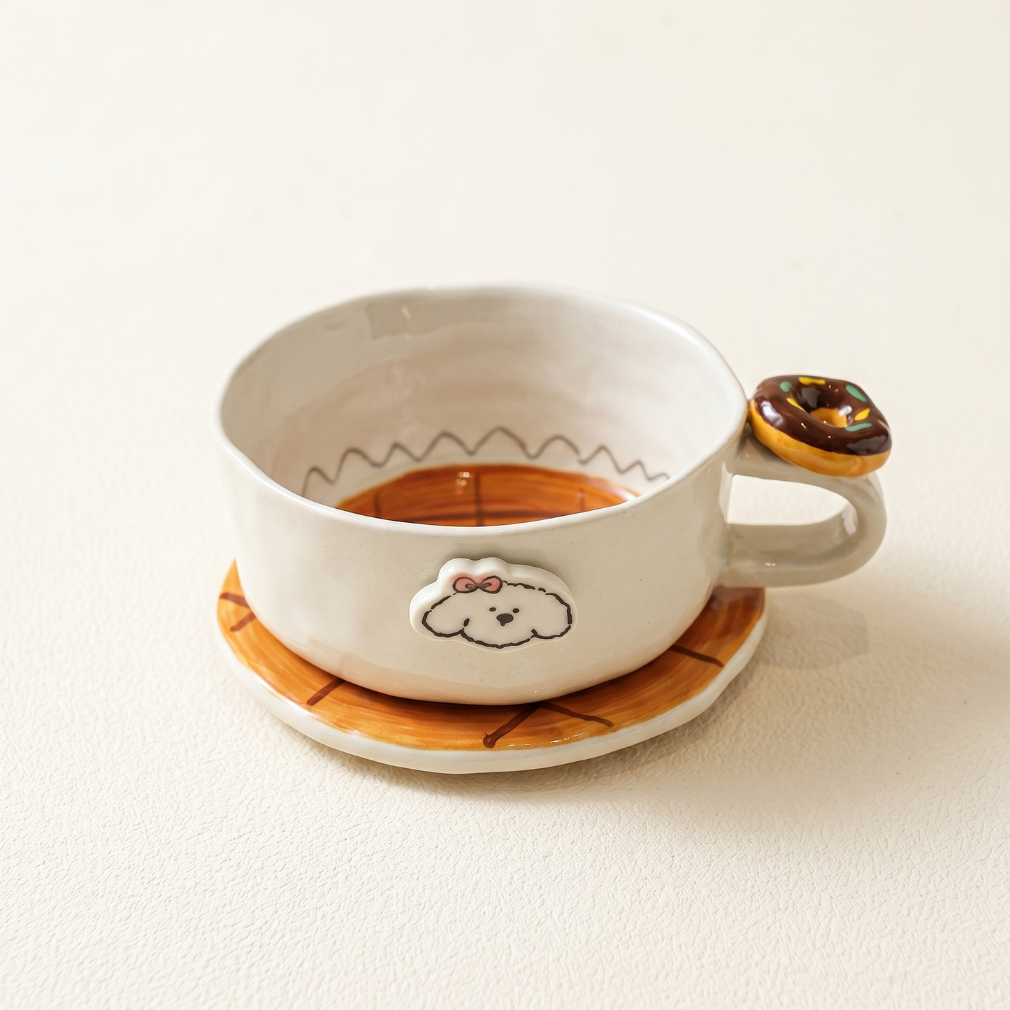 Caramel Puppy Ceramic Cup & Saucer Pair