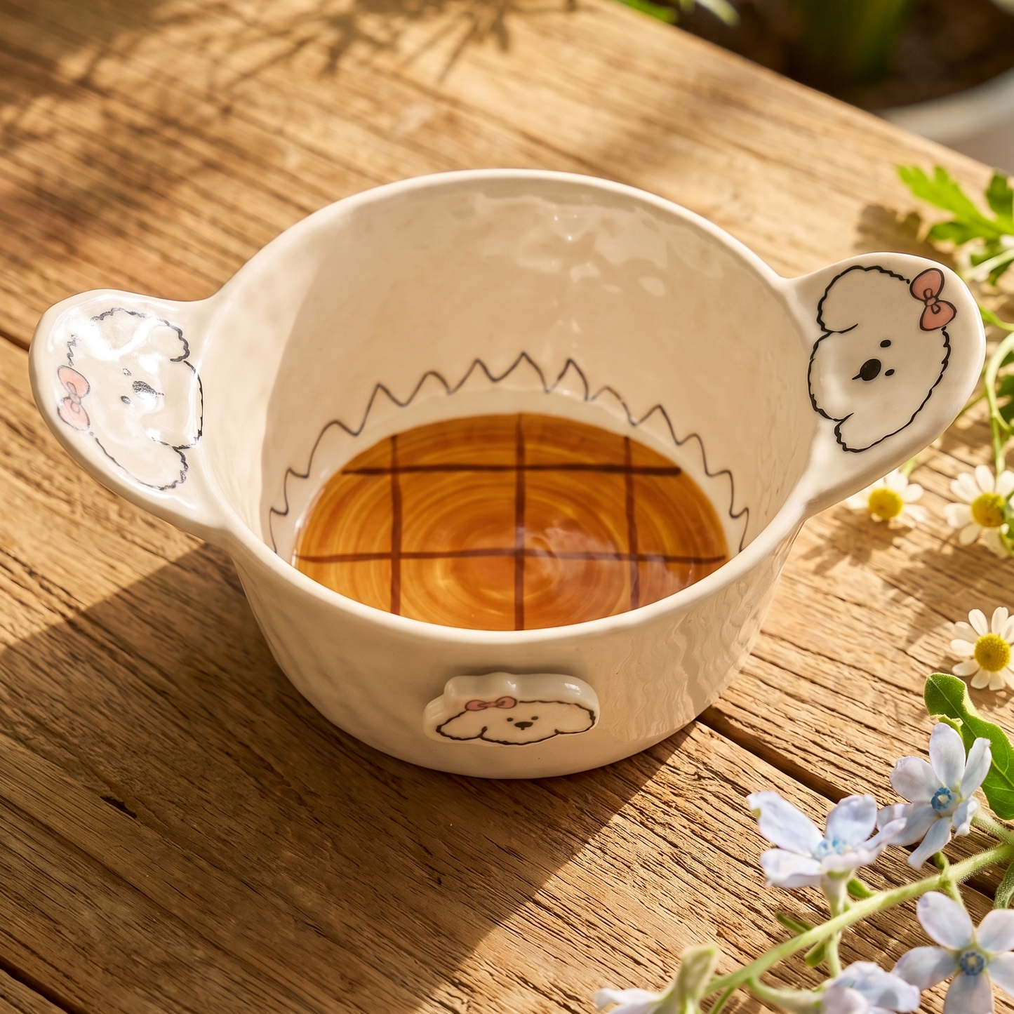 Caramel Puppy Double-Ear Ceramic Bowl · 5"