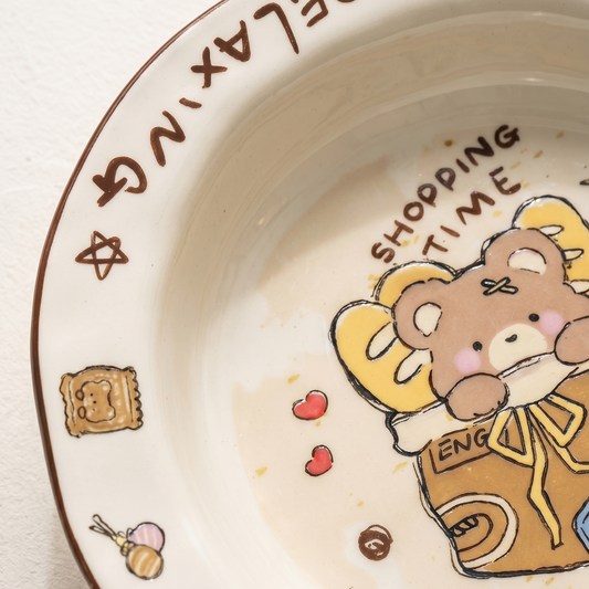 Cartoon Bear Hand-Pinch Soup Plate detail - MoriMori Home