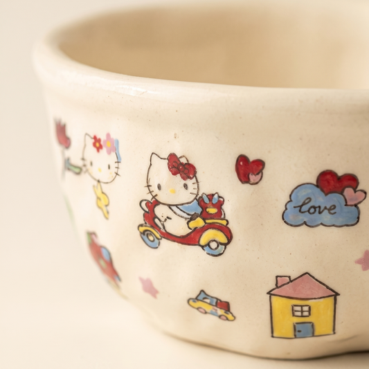 Cat Illustrated Ceramic Bowl top view - MoriMori Home