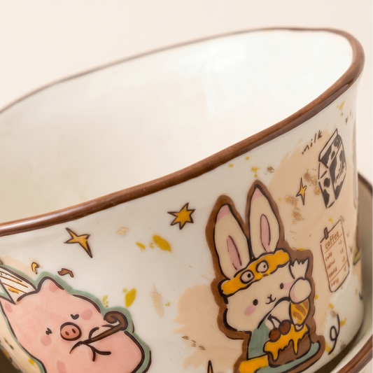 Cozy Character Illustrated Ceramic Bowl detail - MoriMori Home