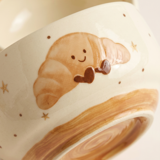 Croissant Illustrated Ceramic Rice Bowl detail - MoriMori Home