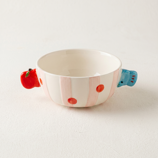 Elephant Double-Handled Salad Bowl 7 inch cartoon elephant apple accent - MoriMori Home