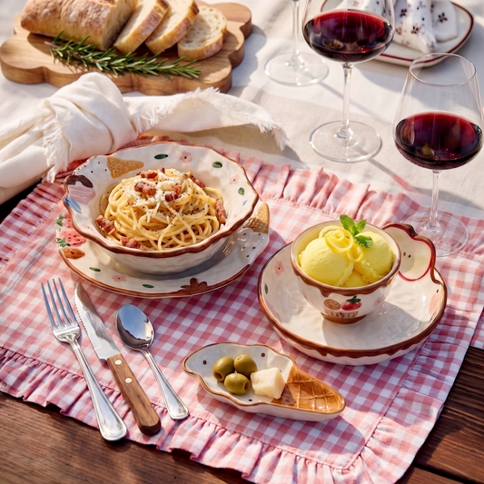 Embossed Apple Tableware Set top view - MoriMori Home