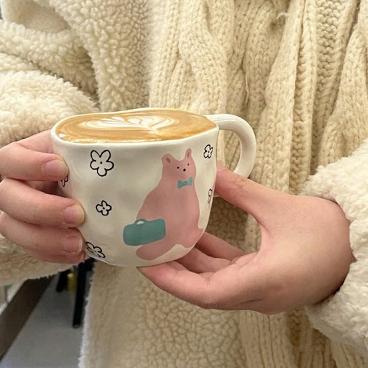 Hand-Pinched Irregular Cute Bear Ceramic Mug · 8oz