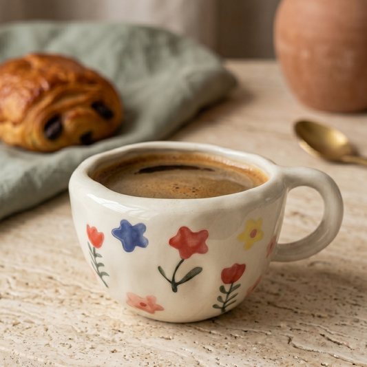 Floral Milk Ceramic Mug · 10 oz