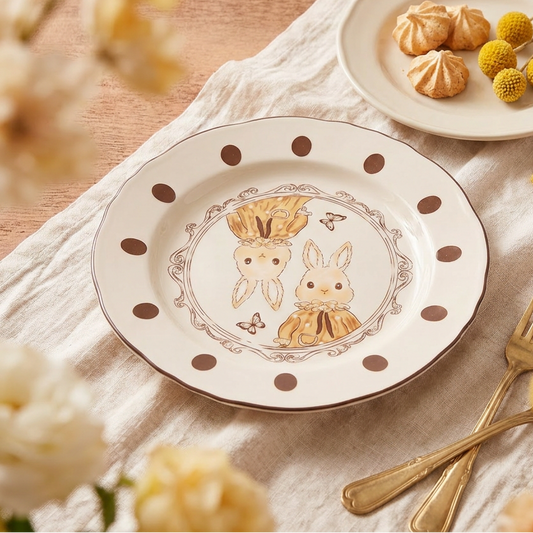 Hana Rabbit Ruffled Ceramic Plate · 10" Cream Glaze