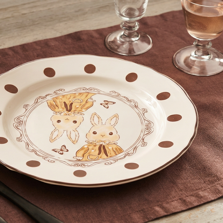Hana Rabbit Ruffled Ceramic Plate styled view - MoriMori Home