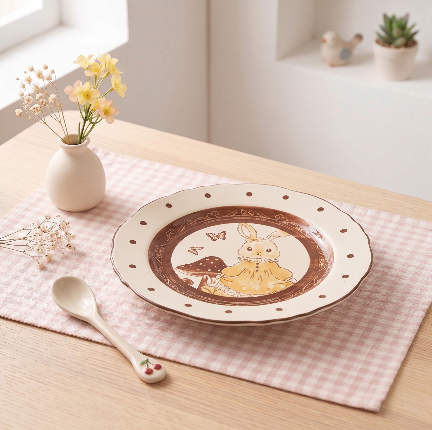 Hana Rabbit Ruffled Ceramic Plate · 8" Cream Glaze