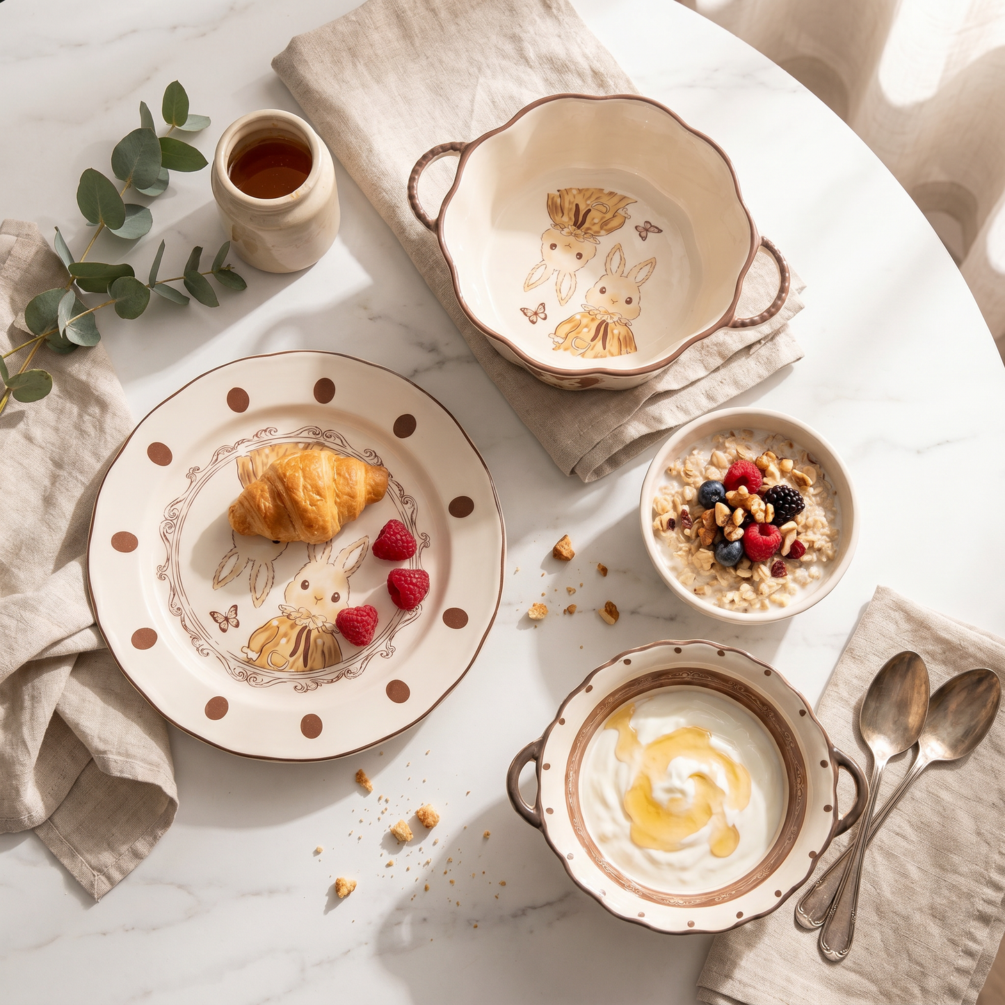 Hana Rabbit Ruffle Ceramic Bowl · 7.5" Milk White