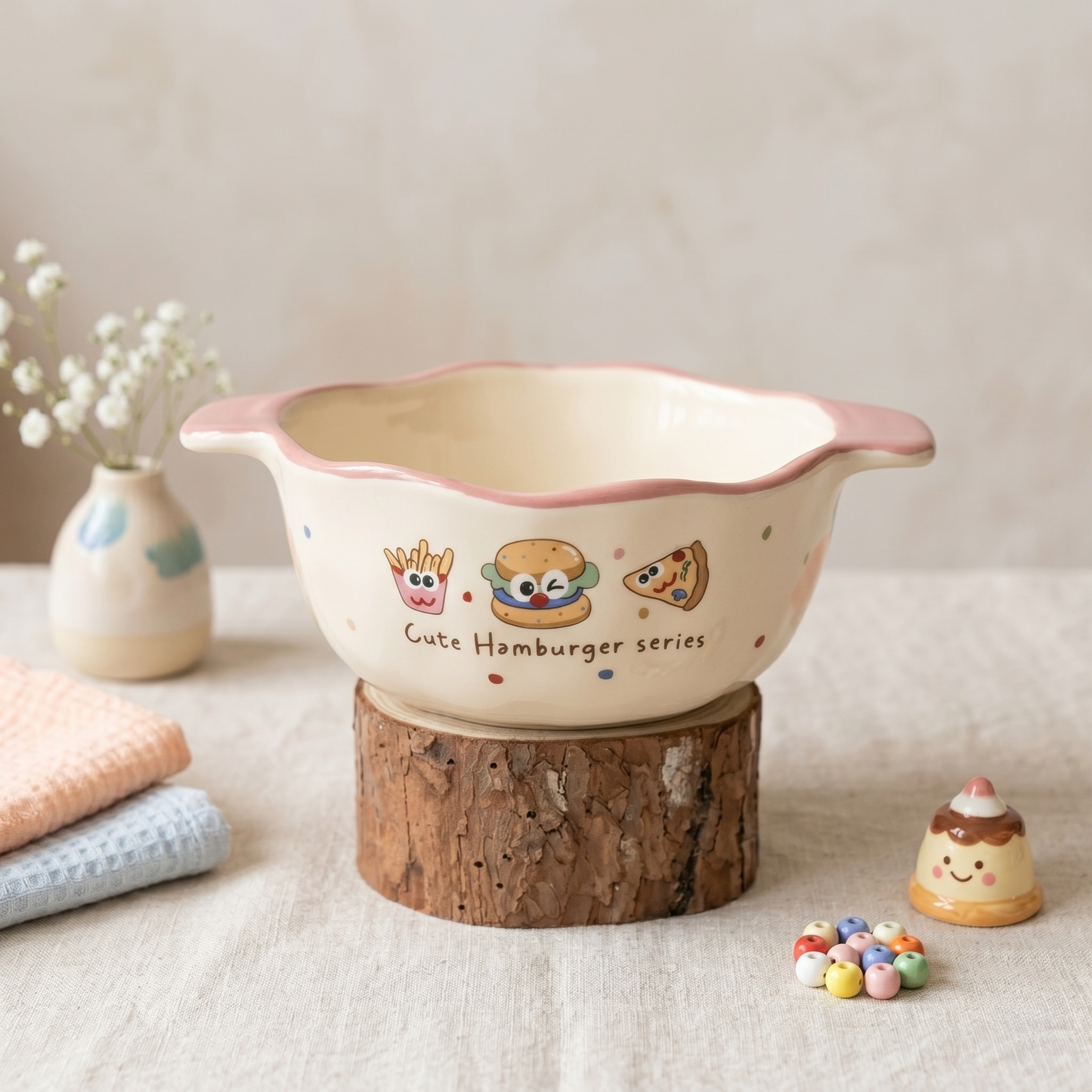 Happy Burger Illustrated Ceramic Double Ear Bowl · 6.5"