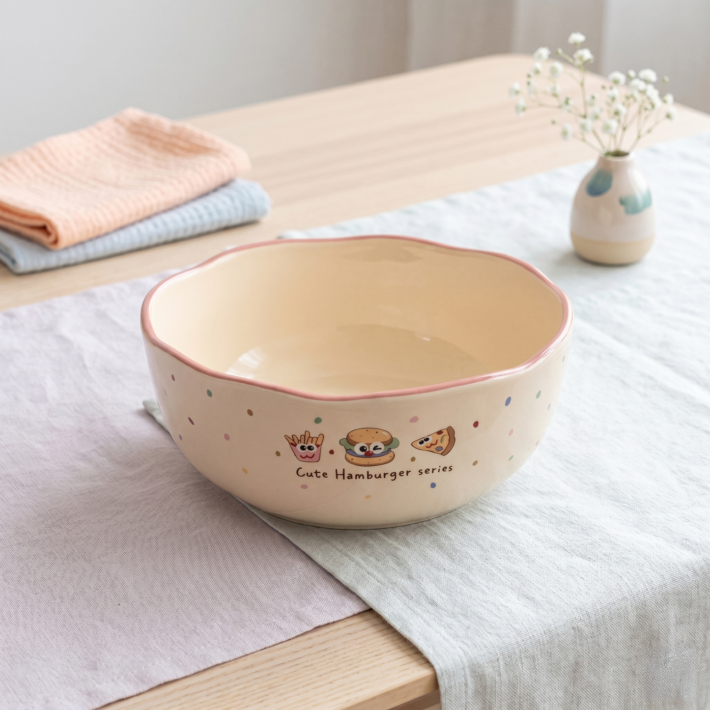 Happy Burger Illustrated Ceramic Soup Bowl · 8"