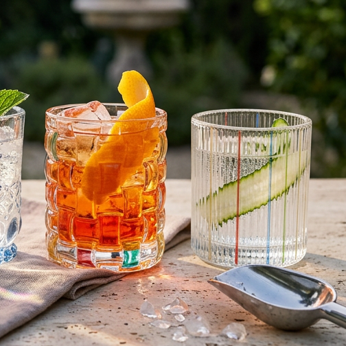 Striped Hand-Painted Whiskey Glass styled - MoriMori Home