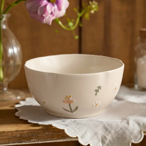 Daisy Ceramic Soup Bowl styled - MoriMori Home