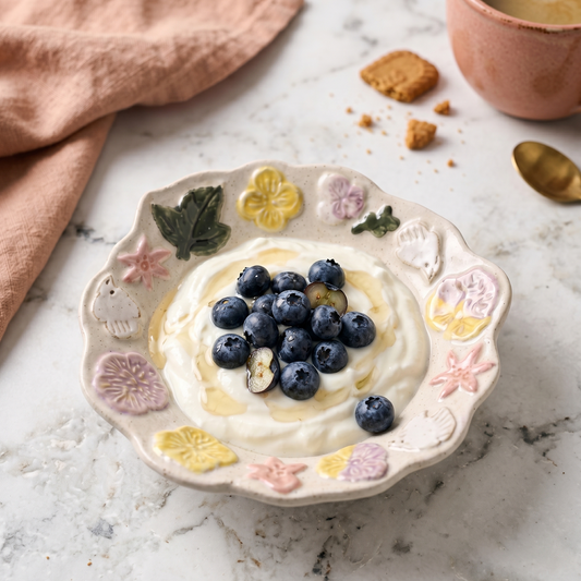Meadow Bloom Hand-Painted Ceramic Bowl 6.5 inch detail - MoriMori Home