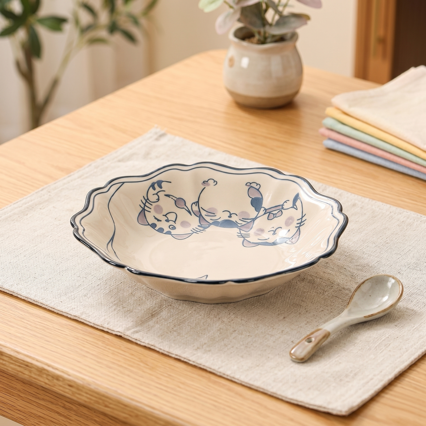 Neko Octagon Plate · 8" Underglaze Set of 2