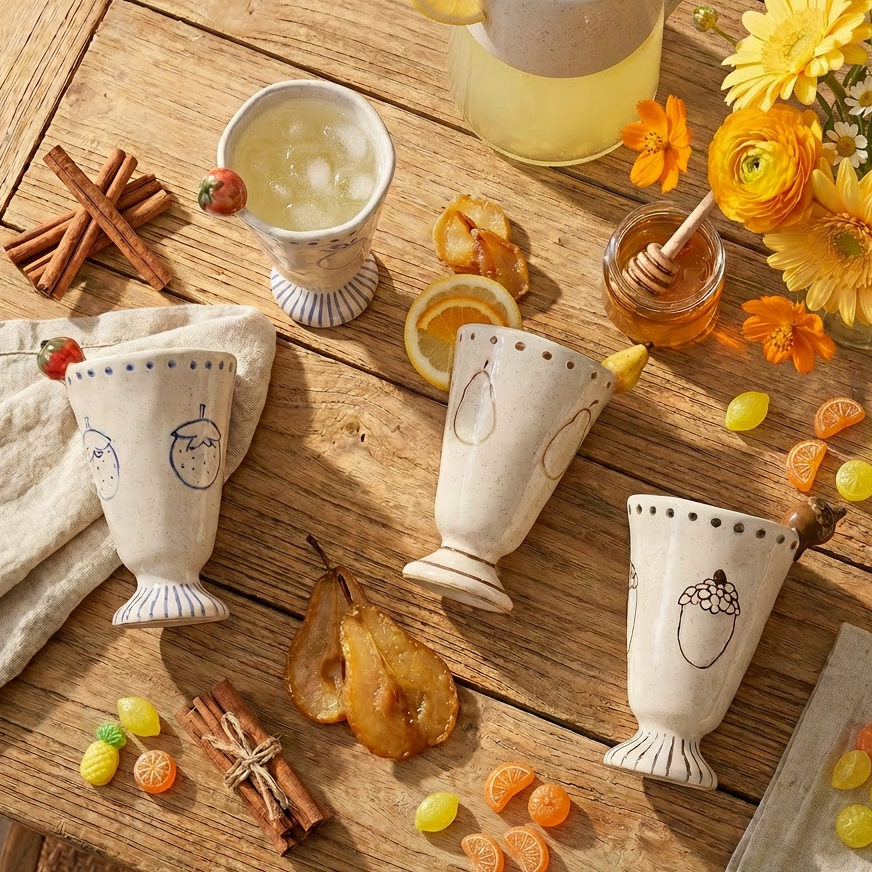 Illustrated Fruit Pedestal Ceramic Cup · 6.8 oz