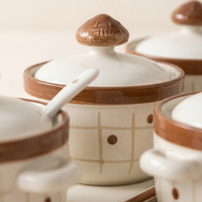 Woodland Mushroom Ceramic Spice Jar Set · Set of 3 with Tray