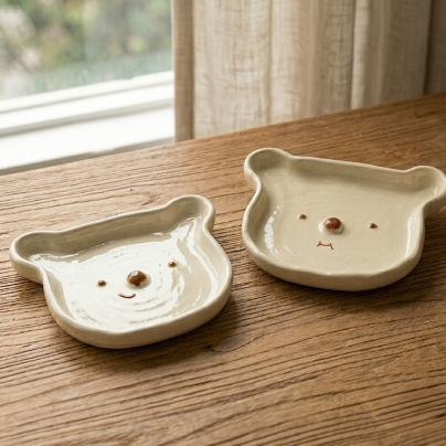 Hand-Painted Bear Ceramic Plate · 7.6"
