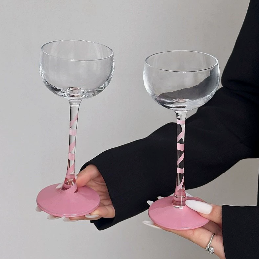 Pink Ribbon Spiral-Stem Glass Cup · 4.4oz