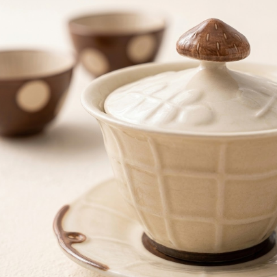 Woodland Mushroom Ceramic Tea Set · Gaiwan & 2 Cups