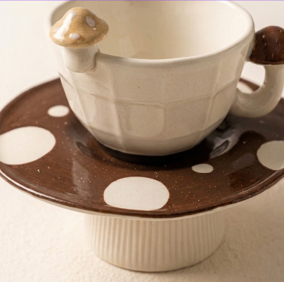 Woodland Mushroom Ceramic Cup & Saucer · 6.8oz