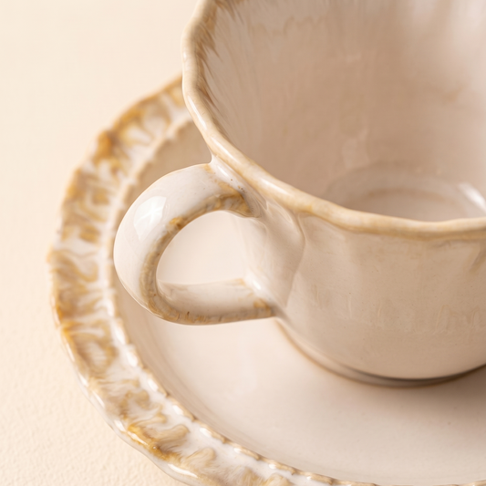 Seashell Latte Cup and Saucer Set top view - MoriMori Home