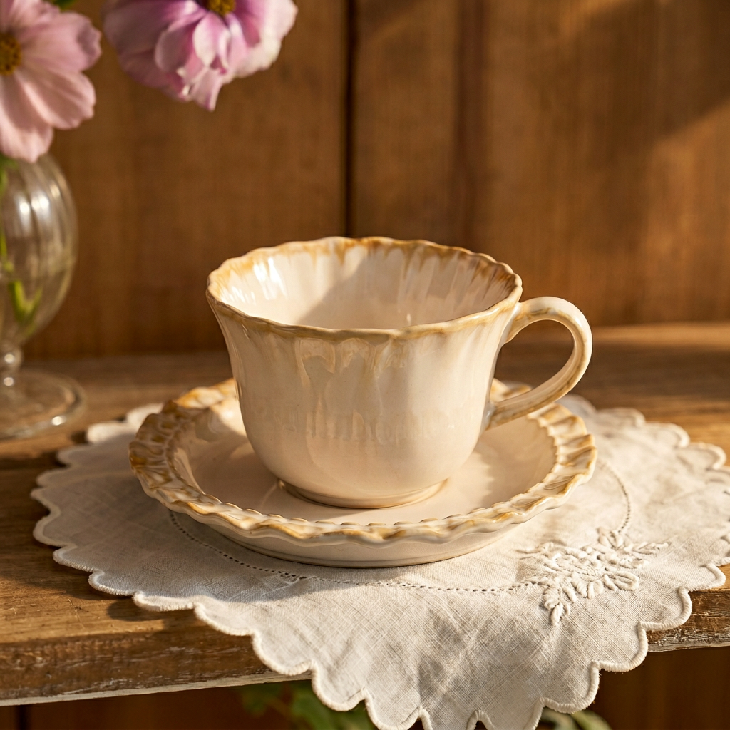Seashell Latte Cup and Saucer Set detail - MoriMori Home