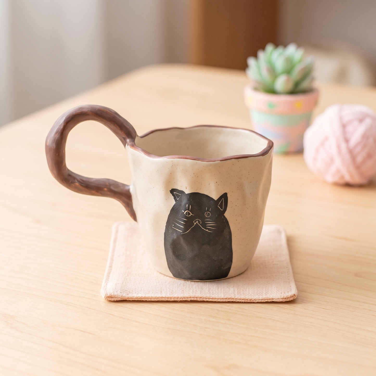 Shadow Cat Hand-Kneaded Ceramic Mug · 8 oz