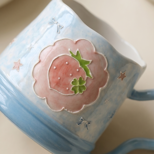 Strawberry Blossom Ceramic Mug detail view - MoriMori Home