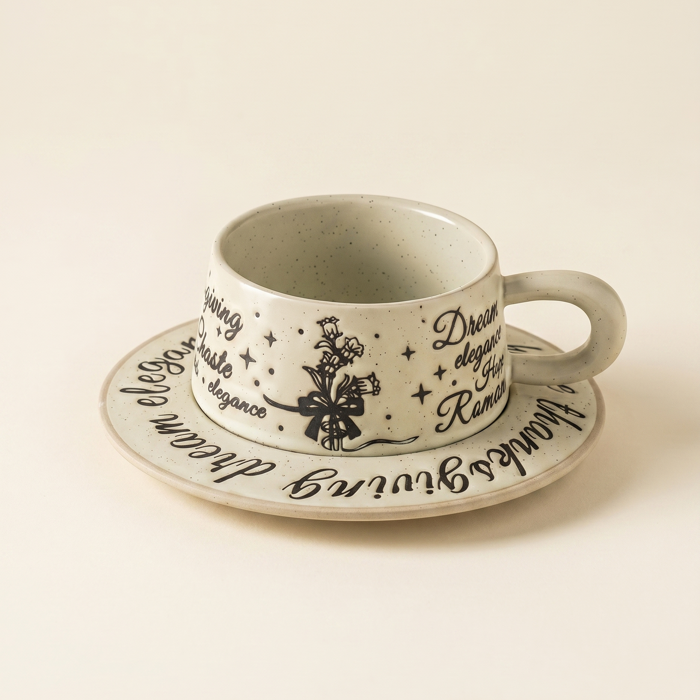 Vintage Clay Cup & Saucer · French Style 8.5oz